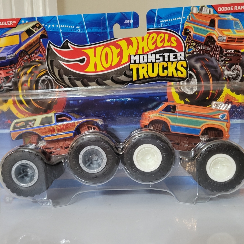 Hot Wheels Monster Trucks Town Hauler & Dodge Ram Van Diecast Car 2-Pack